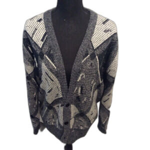 Grandpa vibes Vintage Method mens Cardigan Wool Blend Black White XL